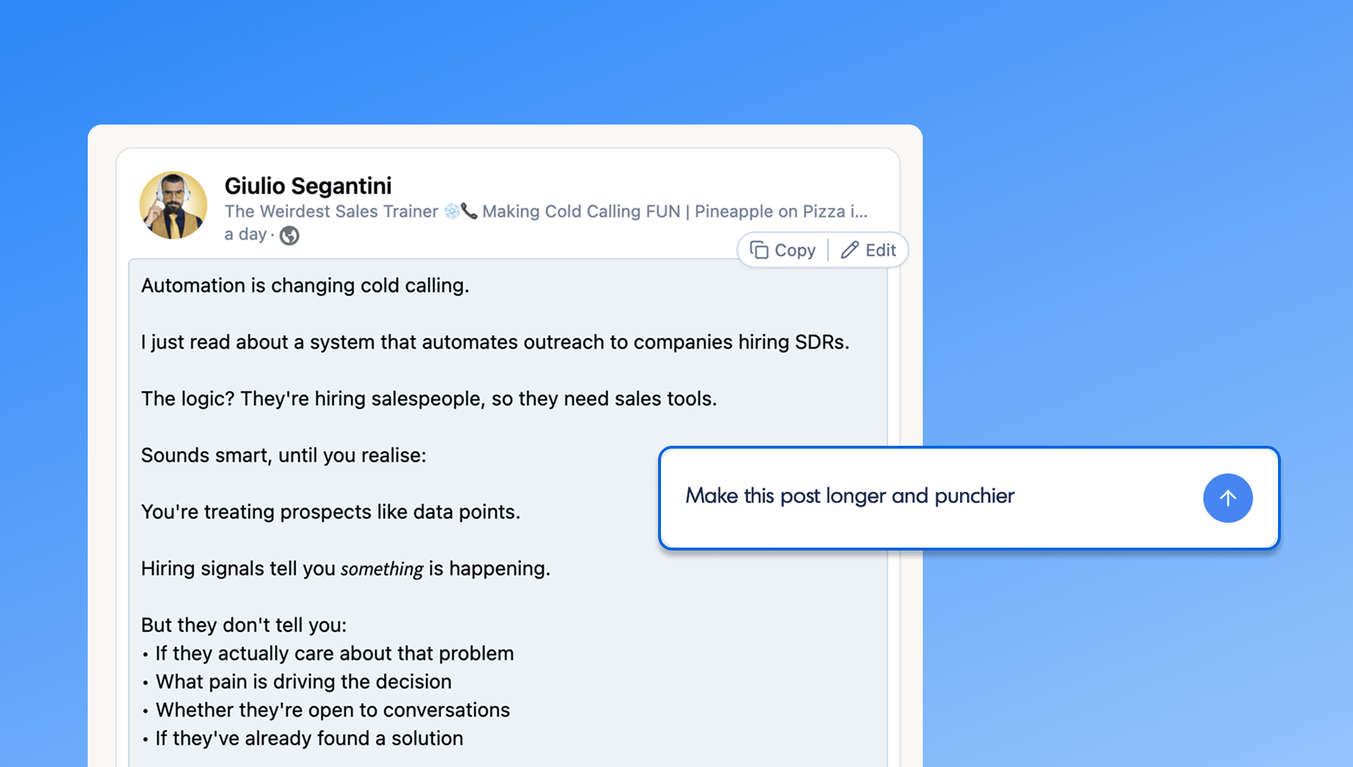 Generate and refine your LinkedIn post
