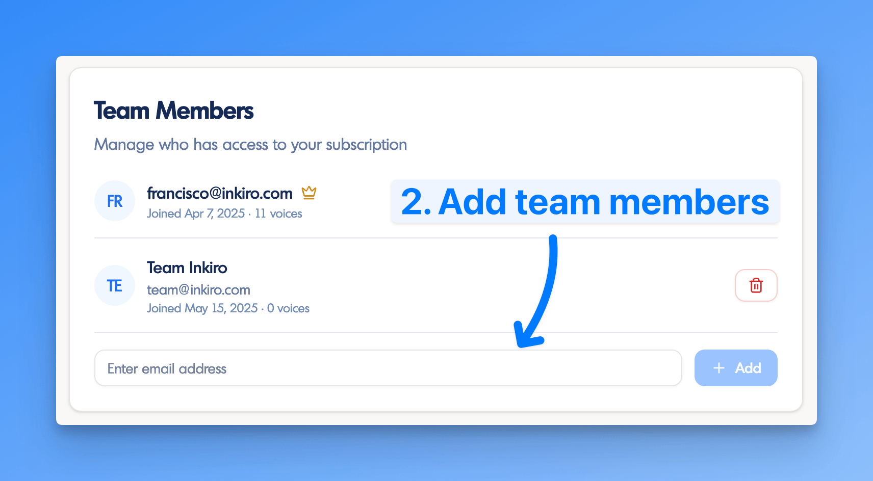 Add team members to your subscription