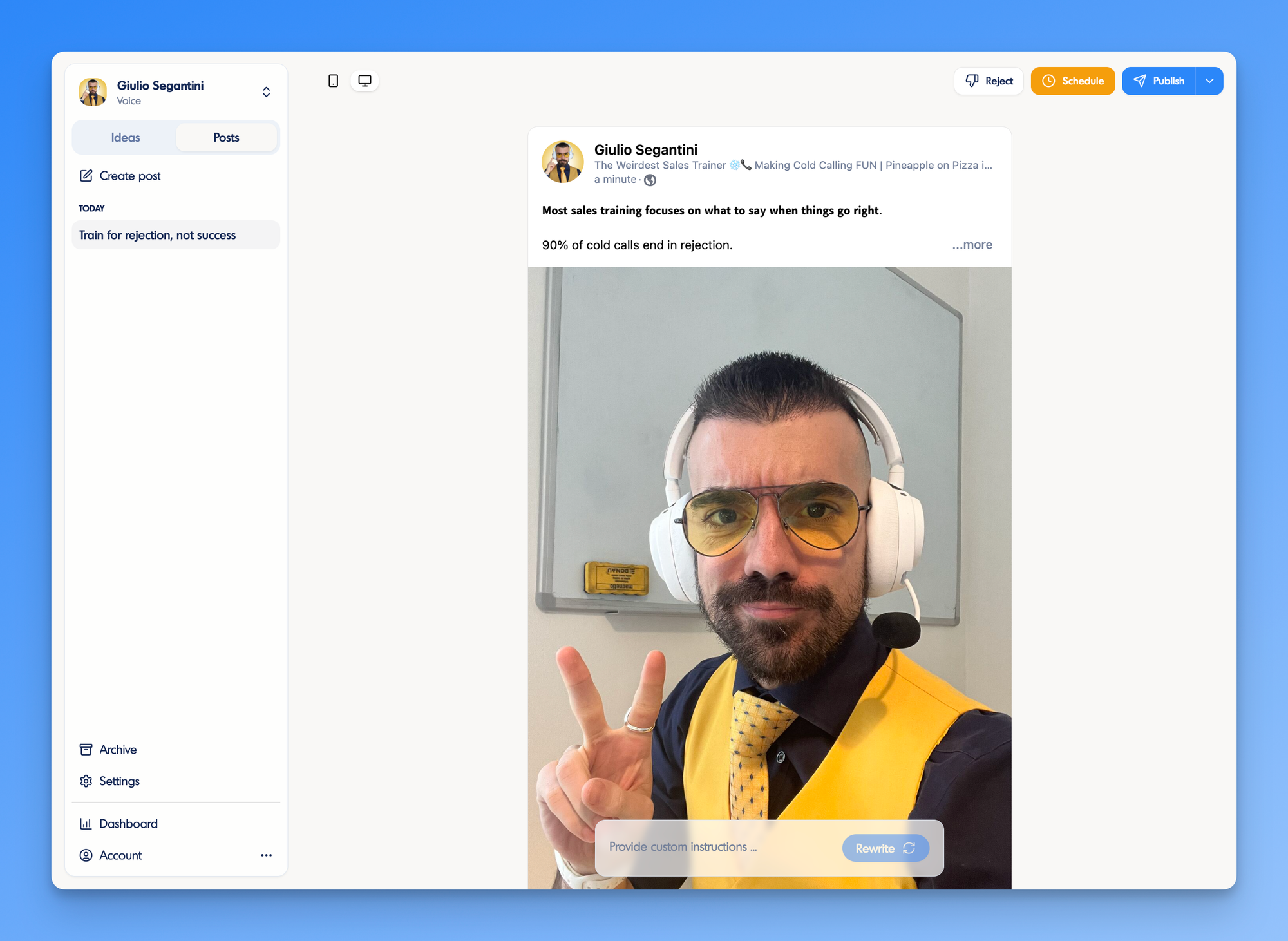 inkiro ai main screen for LinkedIn content generation